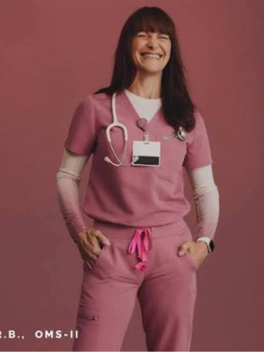 Figs Women's Pink Scrub Set with Contrast Drawstring